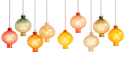 Different Colored Lights Hanging From a Ceiling isolated on transparent background