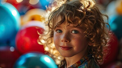 Fototapeta na wymiar Happy Boy Near Bright Balloons Birthday, Background HD, Illustrations
