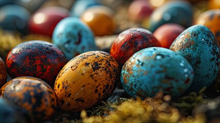Fototapeta na wymiar Happy Easter Decoration Background Colorful Eggs, Background HD, Illustrations