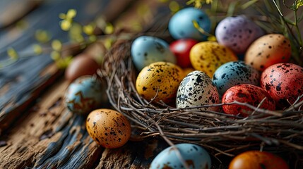 Obraz na płótnie Canvas Happy Easter Decoration Background Colorful Eggs, Background HD, Illustrations