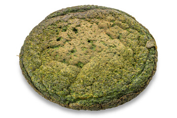 Round green omelet with eggs and spinach isolated