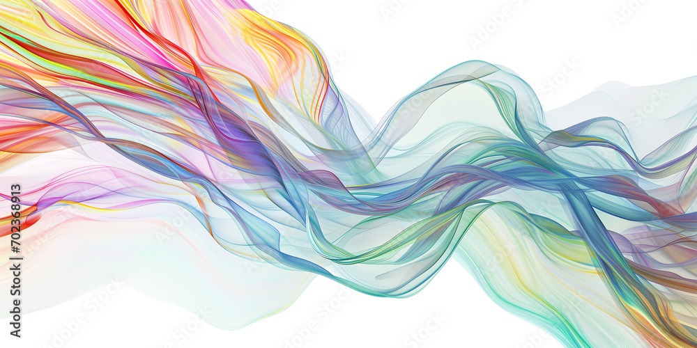 Poster 3d rendering multicolored flowing abstract iridescent wave shape.