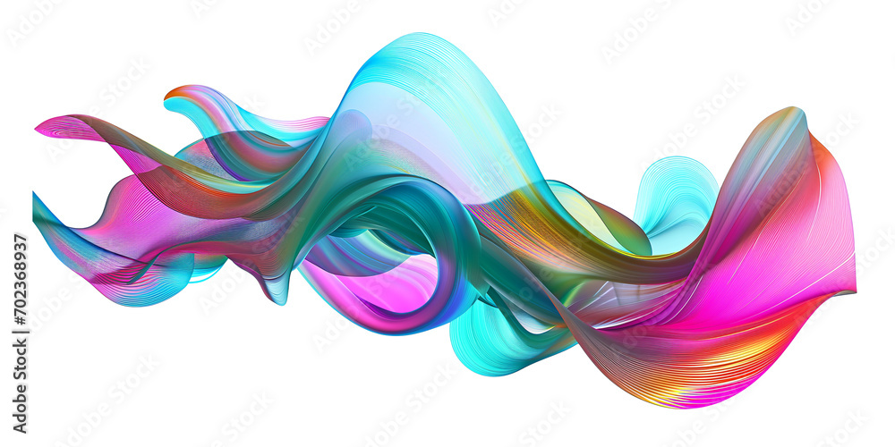 Poster 3d rendering multicolored flowing abstract iridescent wave shape.