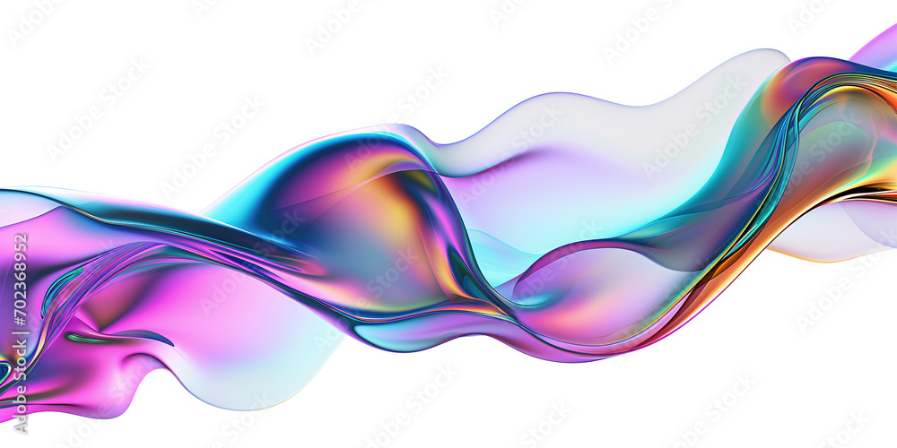 Fototapete 3d rendering multicolored flowing abstract iridescent wave shape.