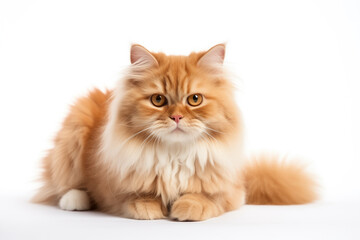cat British Longhair, selective focus, isolated on white