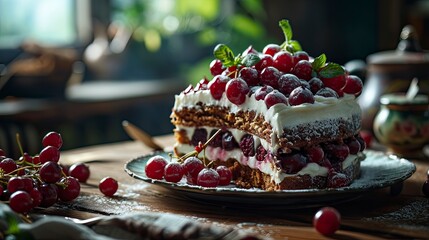 Large Beautiful Delicious Cake On Table, Background HD, Illustrations