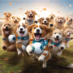 Cute dogs playing with the ball. Created ai generated