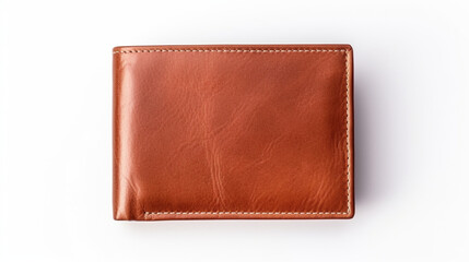 Genuine brown wallet seen from above on white background. Generative AI - obrazy, fototapety, plakaty