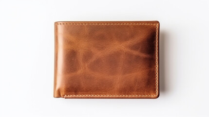 Genuine brown wallet seen from above on white background. Generative AI