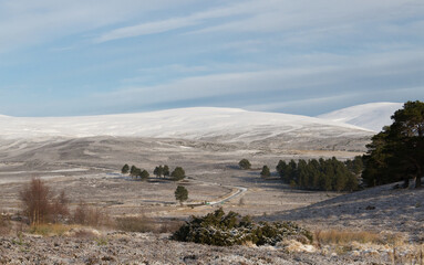 Winter at The Cairngorms. Snow on the roads. 