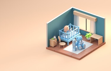 Isolated Baby Room. 3D Illustration