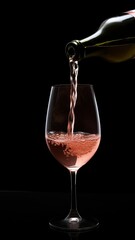 Elegant Pour of Rosé Wine into Crystal Glass on Black Background