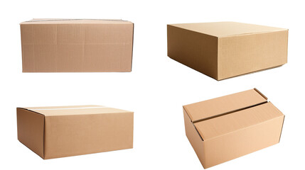 Set of cardboard box closeup isolated on transparent background.