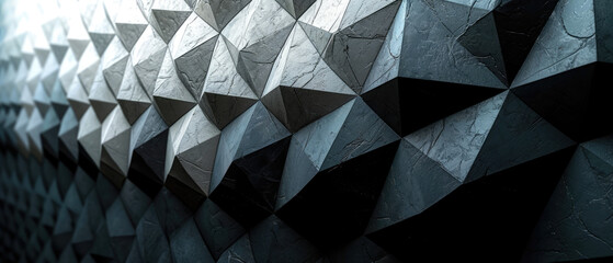 Wall of textured geometric pyramids in dark tones. - obrazy, fototapety, plakaty