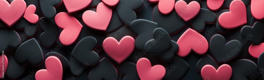 Wall mural hearts pink on a black background. valentine'sday background banner