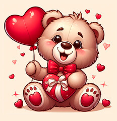 Happy Valentine's Day greeting card with a cute bear