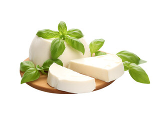 Mozzarella cheese, isolated on a transparent or white background