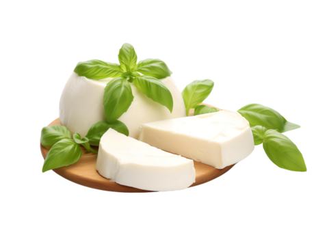 Mozzarella cheese, isolated on a transparent or white background