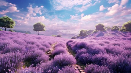 Dreamy lavender fields expansive fields of bloomin. AI generated