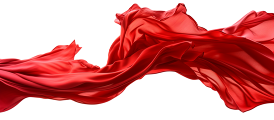 Flying red silk fabric. Waving satin cloth isolated on transparent background.