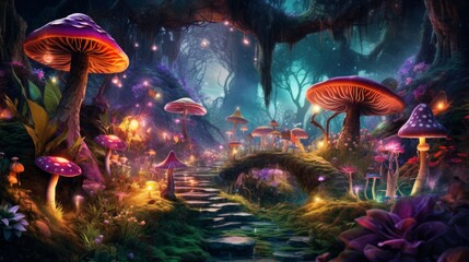 Fototapeta na wymiar Enchanted fairy forest a magical forest with spark. AI generated