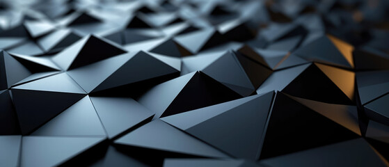 Dark geometric 3d shapes with a textured, shimmering surface. - obrazy, fototapety, plakaty