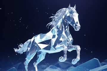 Collection of diamond animals. running horse. nature and animals concept. 3d animation of a seamless loop. low poly