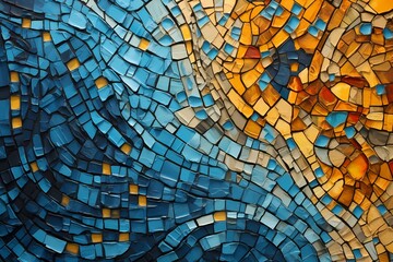 A mosaic of saffron and azure creating a rich and intricate abstract canvas that captivates with its depth and complexity.