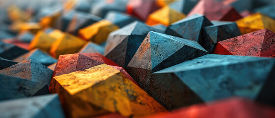 Colourful geometric stones creating a textured, modern mosaic. - obrazy, fototapety, plakaty