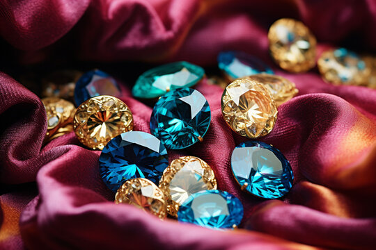 Colourful Gemstones Glisten Signifying Opulence and Refined Luxury