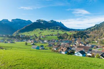 Fototapeta na wymiar Village of Weissbad, Canton Appenzell - Innerrhoden, with Säntis Mountain, Switzerland