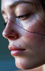 Close up on a scar on a woman's face