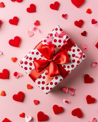 Valentine's Day Charm: Gift Box and Hearts on Pink