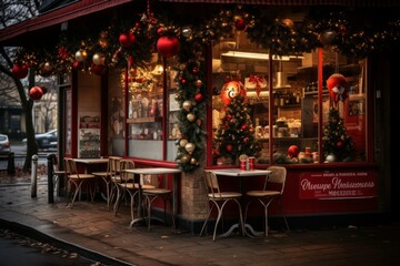 Fototapeta na wymiar Christmas Coffee Shop - Generative AI