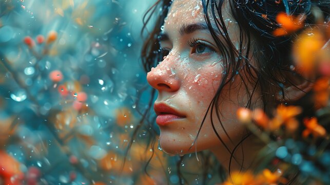 A woman experiences emoutional well-being, mental health and mental balance with help of art therapy