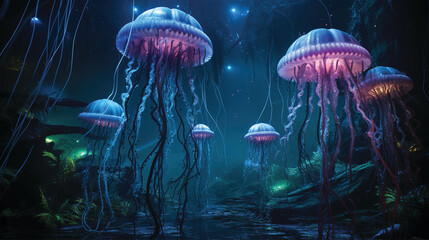 Beautiful jellyfish in the ocean. Created ai generated