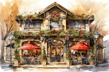 Obraz premium Christmas Coffee Shop - Generative AI