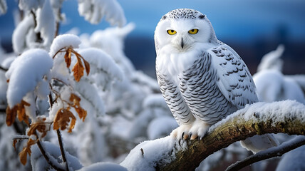 Intricate details of a snowy owl