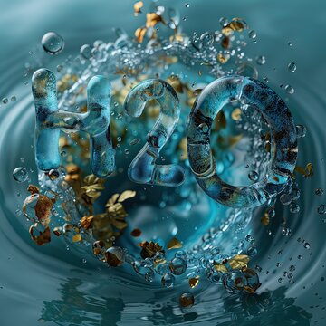 Water nomenclature, symbol. Blue and aquamarine water splash. Ocean wave, blue, aqua, concept illustration. Graphic Resource as banner. Copy space. Generative AI
