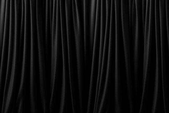 black window curtains with folds