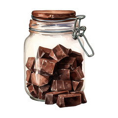 Jar filled with chocolate chunks. AI generated image