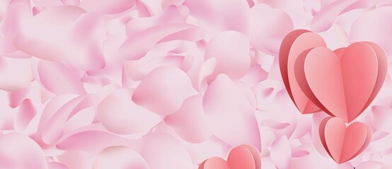 pink hearts with pink rose petals background