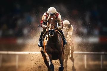 Poster Close up of a jockey riding his horse in the horse race © Tarun