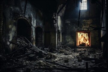 Fototapeta na wymiar A burned-down building
