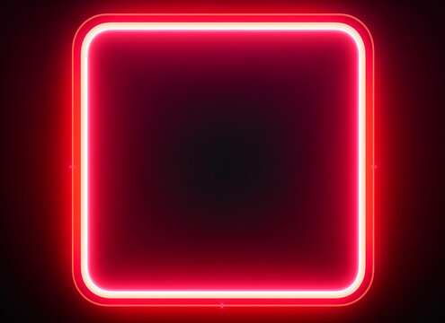neon red square frame with rounded edges dimly glowing with light on dark background