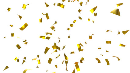 Falling isolated Gold Confetti. Glossy golden festive tinsel