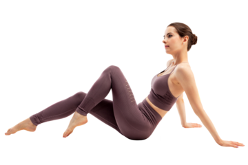 Young beautiful yoga sports woman is posing in studio, isolated