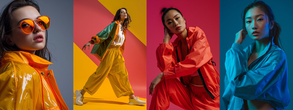 Dynamic Women's Fashion. Vivid Colors, Sporty Chic, and Modern Style