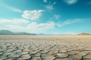 Fototapeta premium Dry Surface on a Desert with Endless Sky Blue