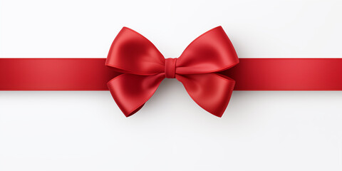 A red ribbon with a bow on a white background. Valentine’s Day celebration. Xmas. A present. Generated by artificial intelligence.